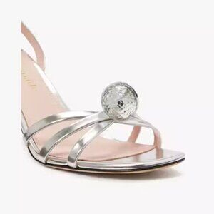 Kate Spade Women's Let's Dance Sandals Size 9 Silver Metallic Leather Square Toe